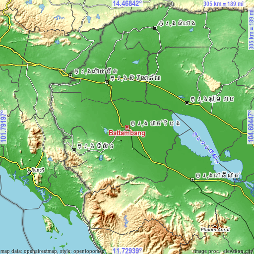 Topographic map of Battambang