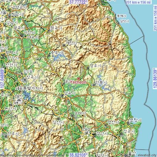 Topographic map of Yecheon