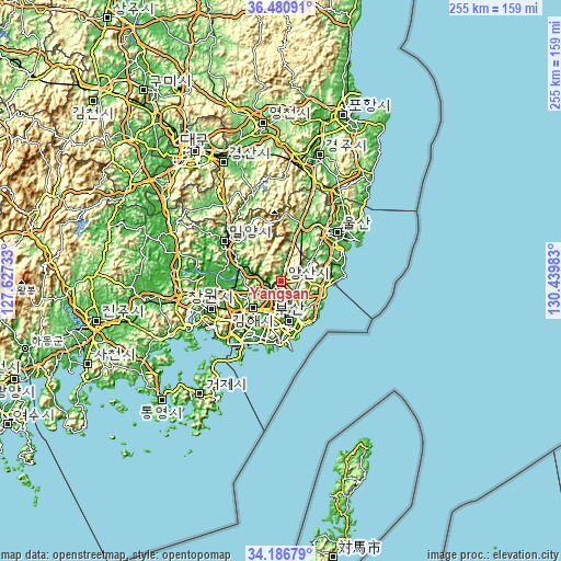 Topographic map of Yangsan