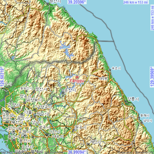 Topographic map of Yanggu