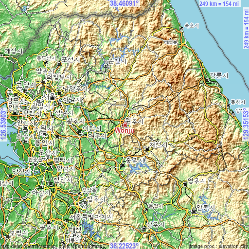 Topographic map of Wŏnju