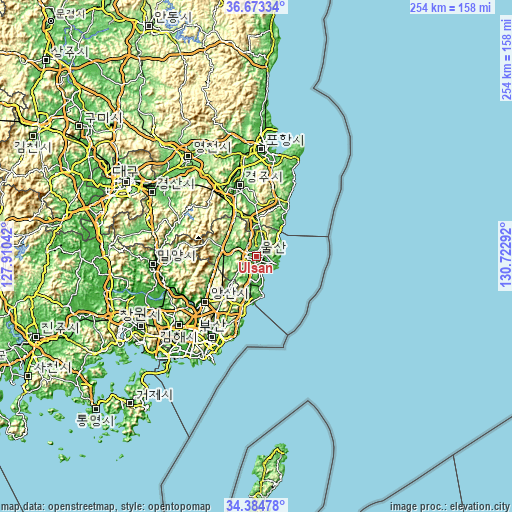 Topographic map of Ulsan