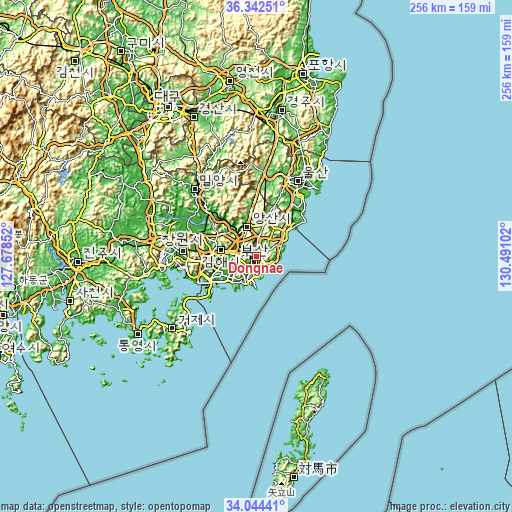 Topographic map of Dongnae