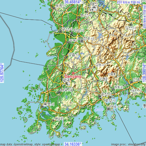 Topographic map of Damyang