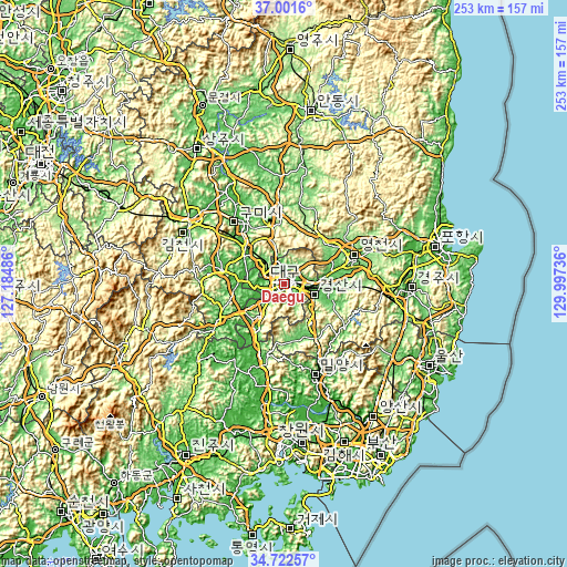 Topographic map of Daegu