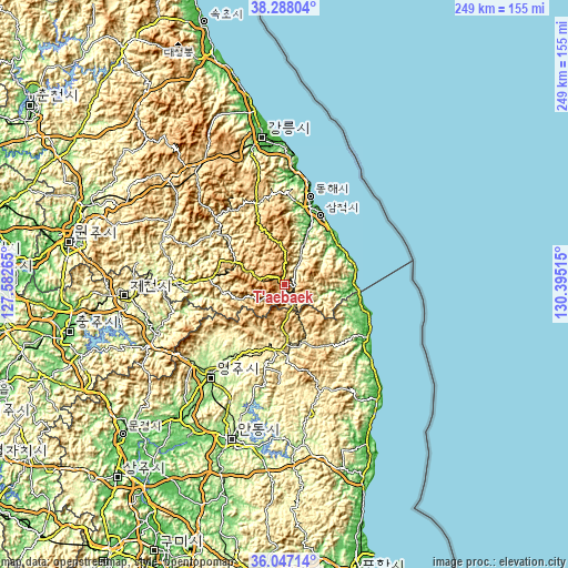 Topographic map of T’aebaek