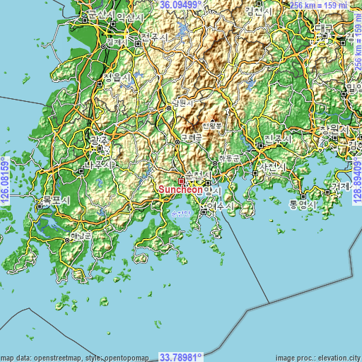 Topographic map of Suncheon