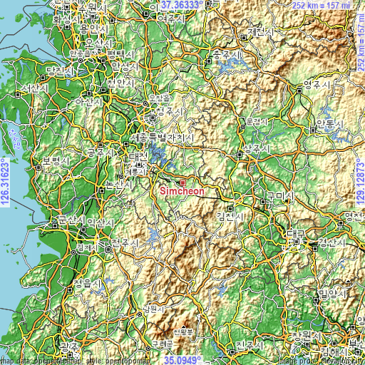 Topographic map of Simcheon