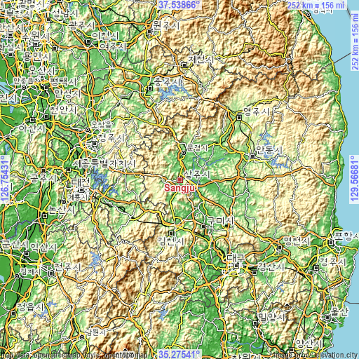 Topographic map of Sangju