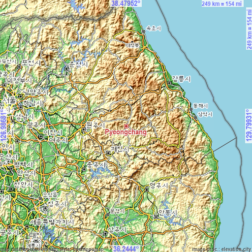 Topographic map of Pyeongchang
