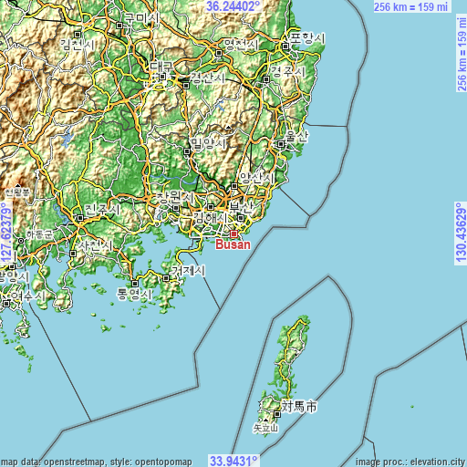 Topographic map of Busan
