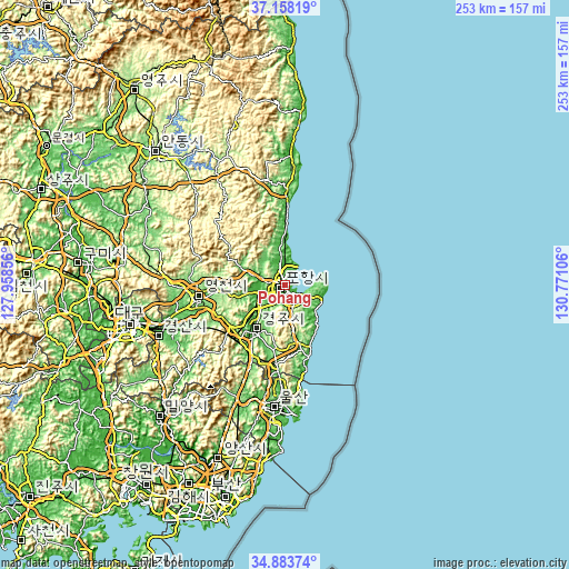 Topographic map of Pohang