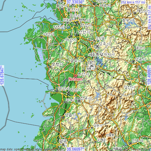 Topographic map of Nonsan