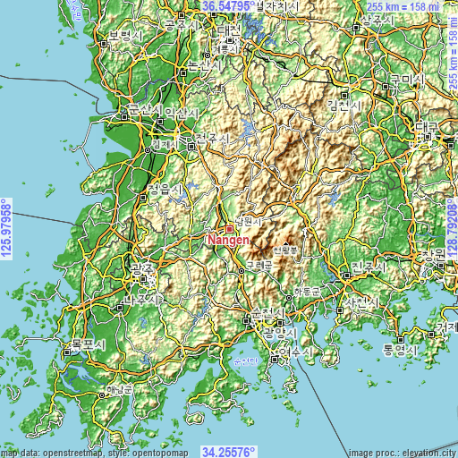 Topographic map of Nangen