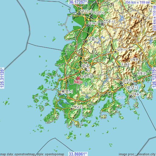 Topographic map of Naju