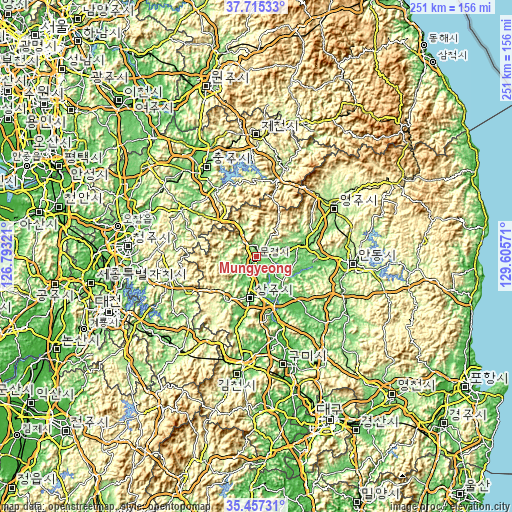 Topographic map of Mungyeong