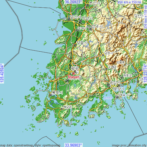 Topographic map of Masan