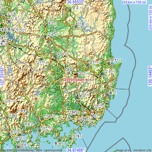 Topographic map of Gyeongsan-si