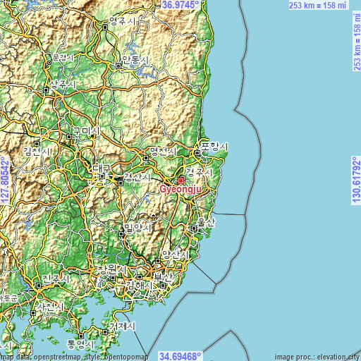 Topographic map of Gyeongju