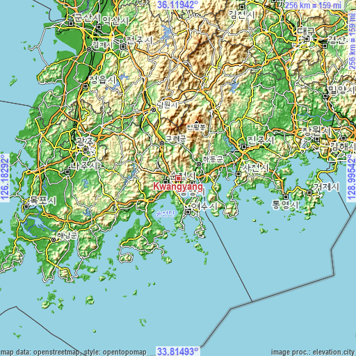 Topographic map of Kwangyang
