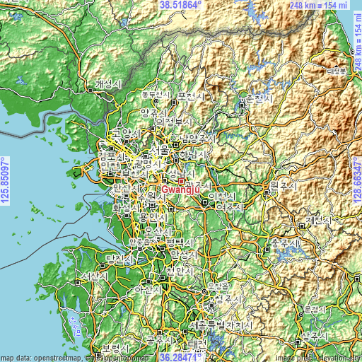 Topographic map of Gwangju