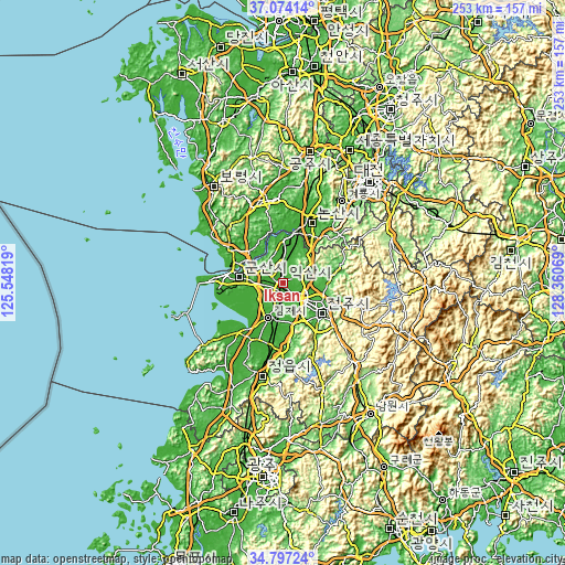 Topographic map of Iksan