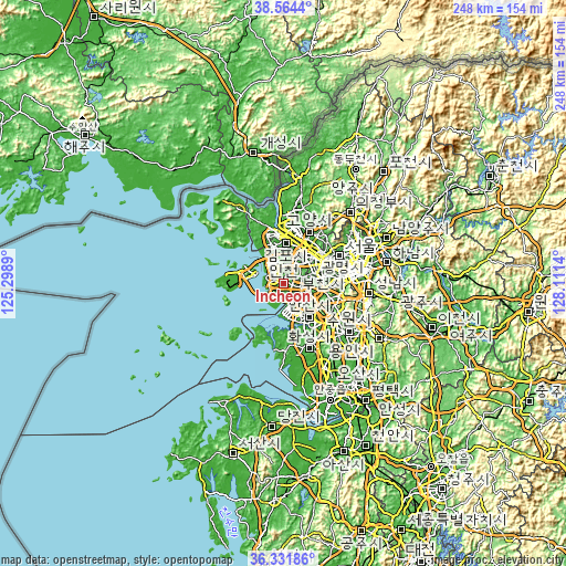 Topographic map of Incheon