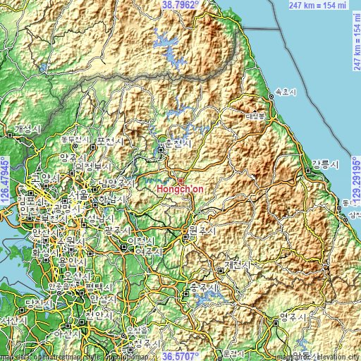 Topographic map of Hongch’ŏn