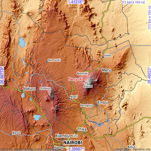 Topographic map of Nanyuki