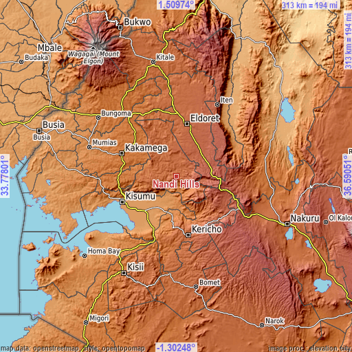 Topographic map of Nandi Hills
