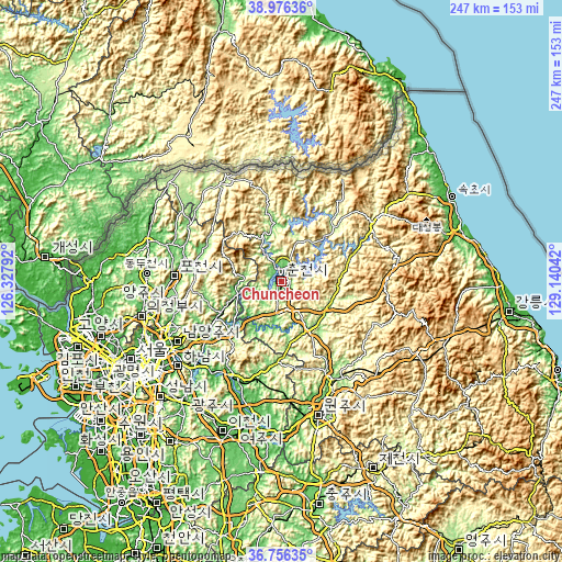 Topographic map of Chuncheon