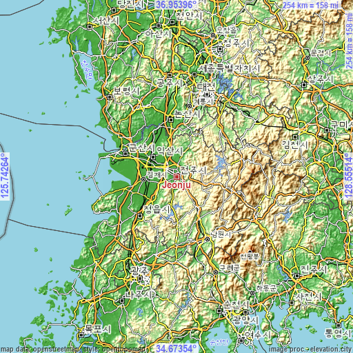 Topographic map of Jeonju