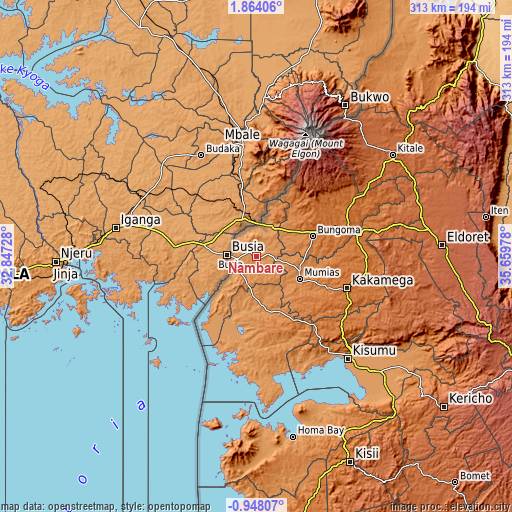 Topographic map of Nambare