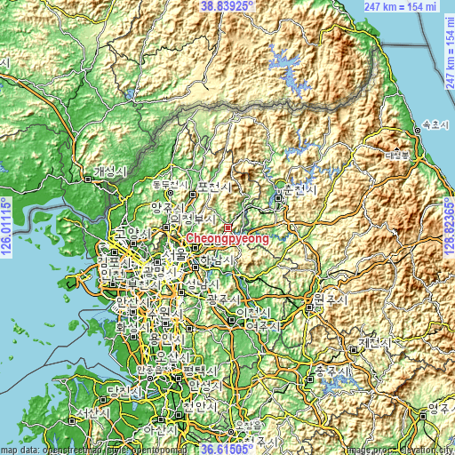Topographic map of Cheongpyeong