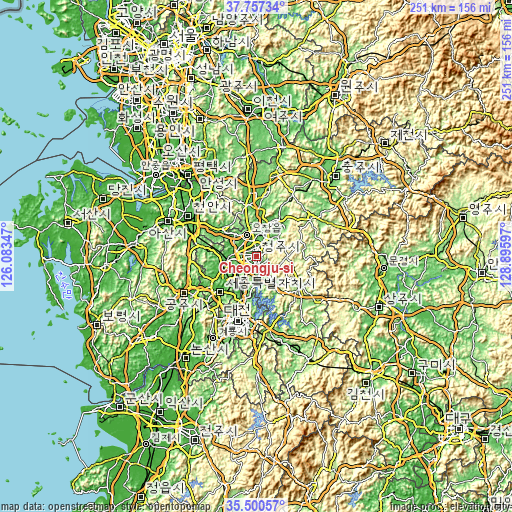 Topographic map of Cheongju-si