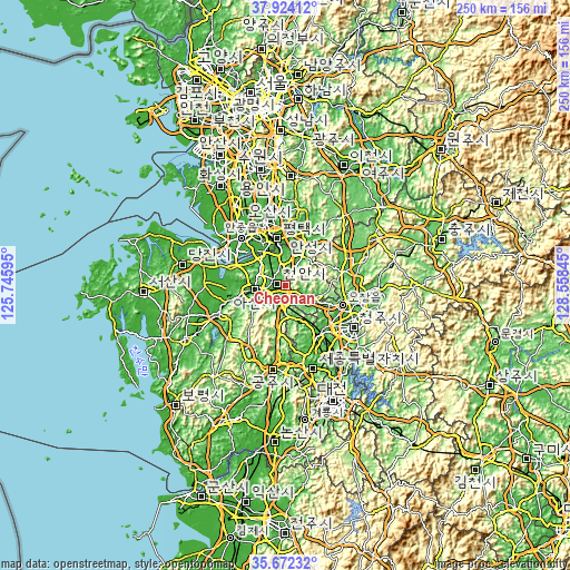 Topographic map of Cheonan