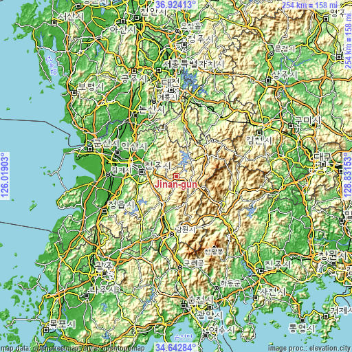 Topographic map of Jinan-gun