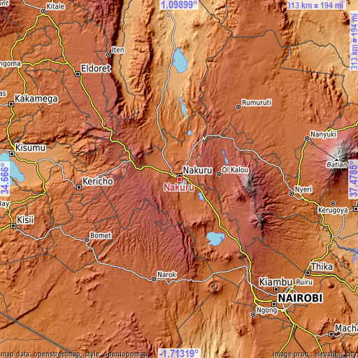 Topographic map of Nakuru