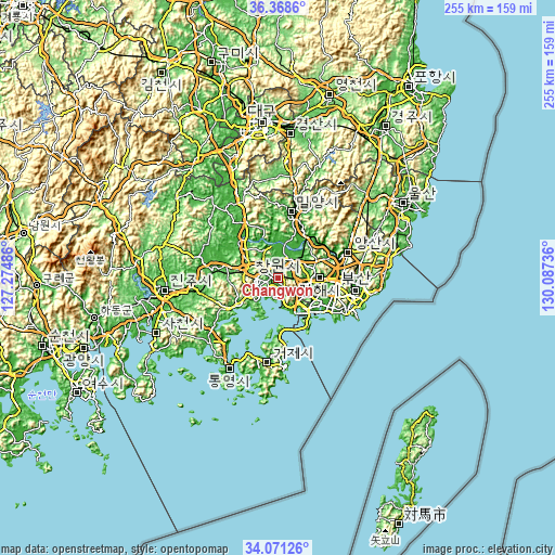 Topographic map of Changwon