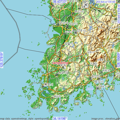 Topographic map of Jangseong