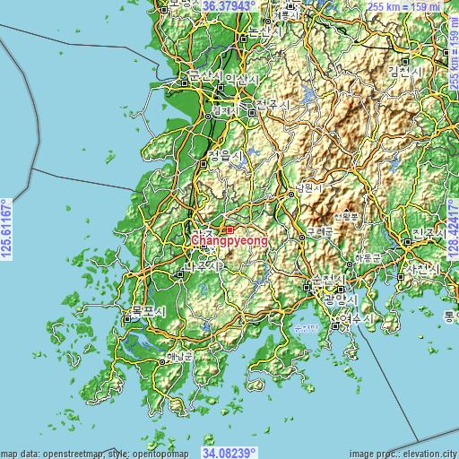 Topographic map of Changpyeong