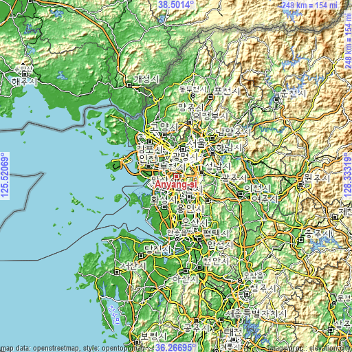Topographic map of Anyang-si