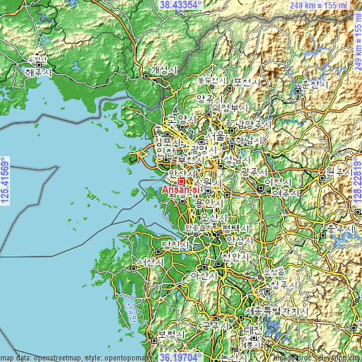 Topographic map of Ansan-si