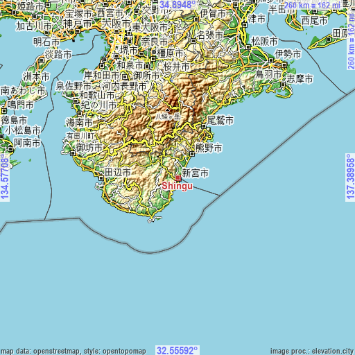 Topographic map of Shingū