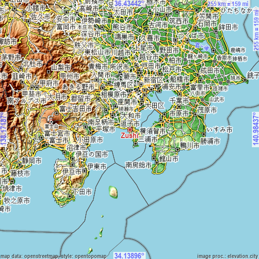 Topographic map of Zushi