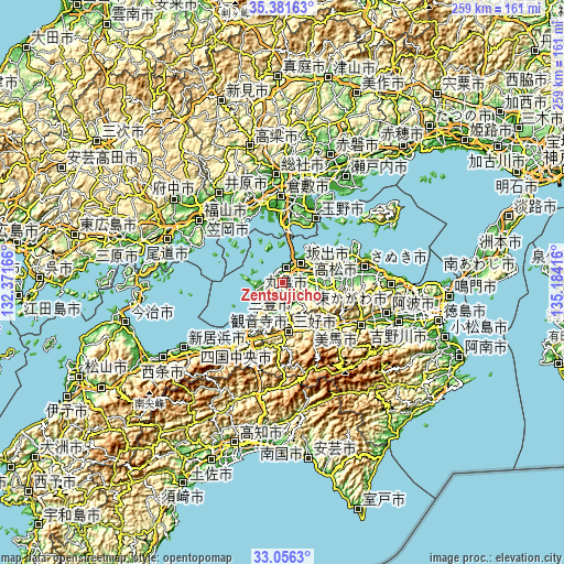 Topographic map of Zentsujichó