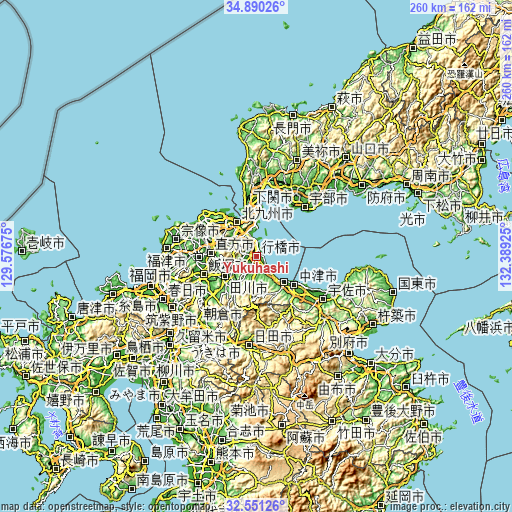 Topographic map of Yukuhashi