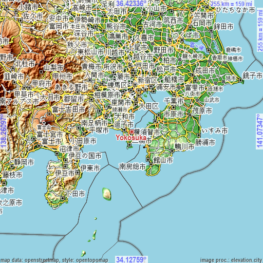 Topographic map of Yokosuka