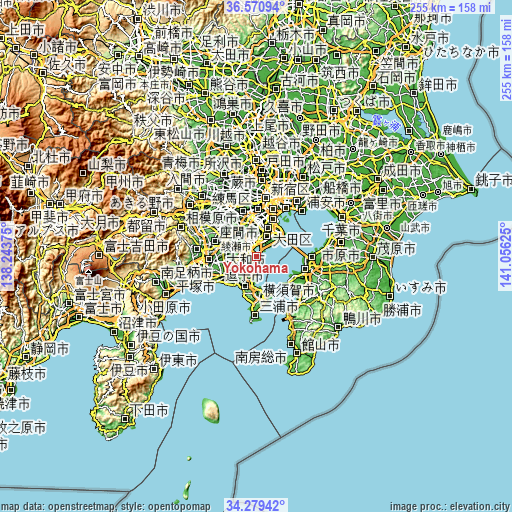 Topographic map of Yokohama