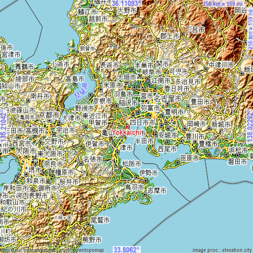 Topographic map of Yokkaichi
